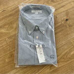 ENRO Men’s Non-Iron EZ Cool British Navy Pinstripe Dress Shirt 20 34/35 NWT